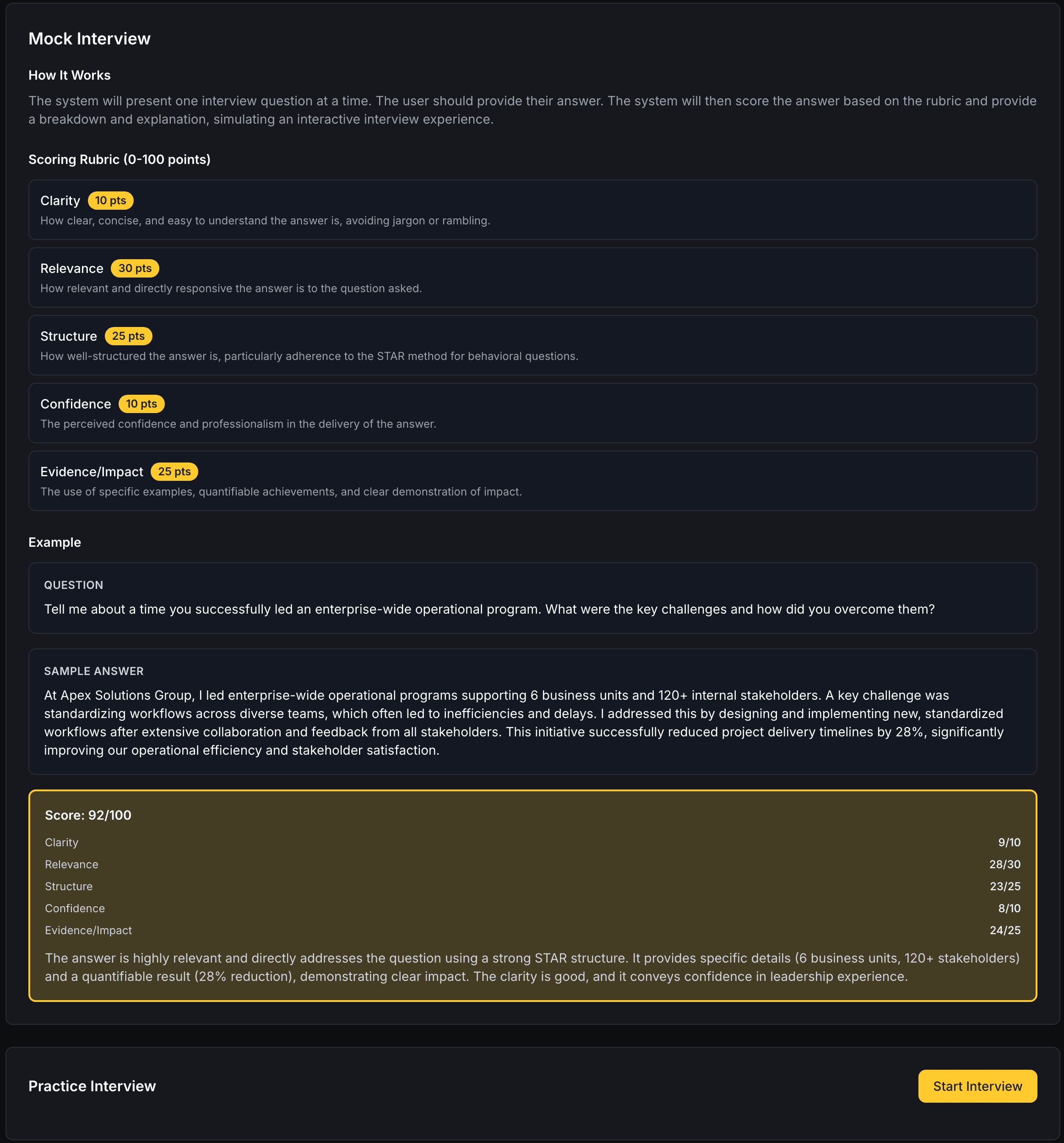 Mock Interviews & Scoring Feature