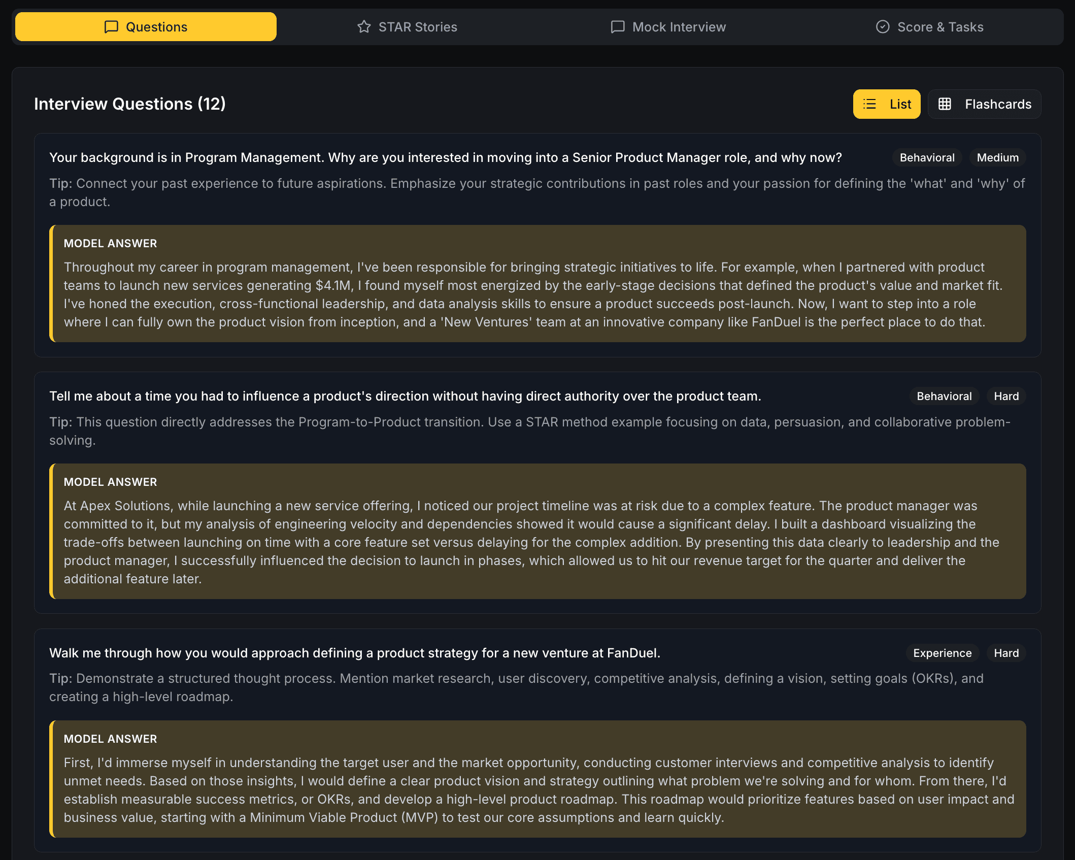 Role-Specific Questions Feature