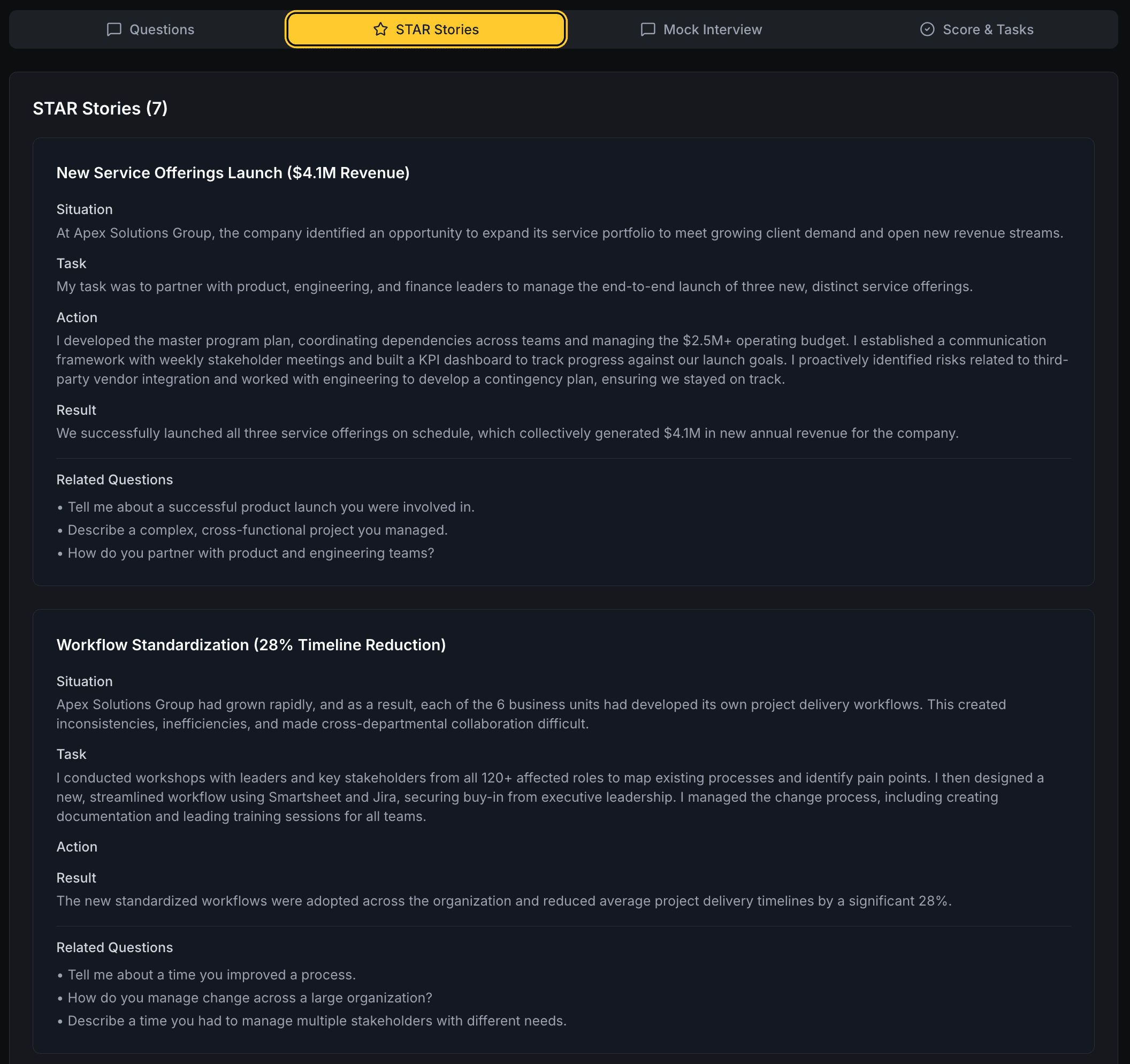 STAR Format Stories Feature